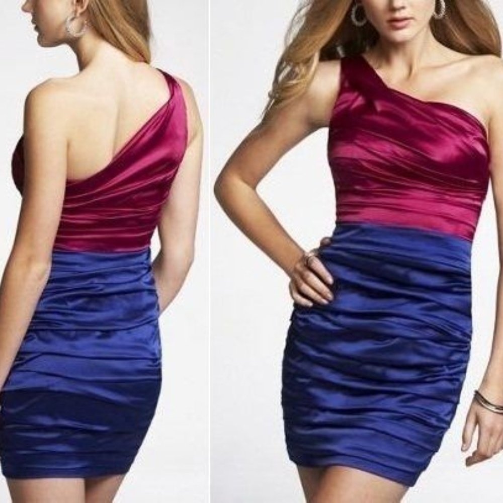 Express Rushed One Shoulder Color Block Dress 10 - Picture 2 of 4